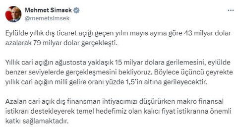 Bakan Şimşek'ten 'cari açık' açıklaması